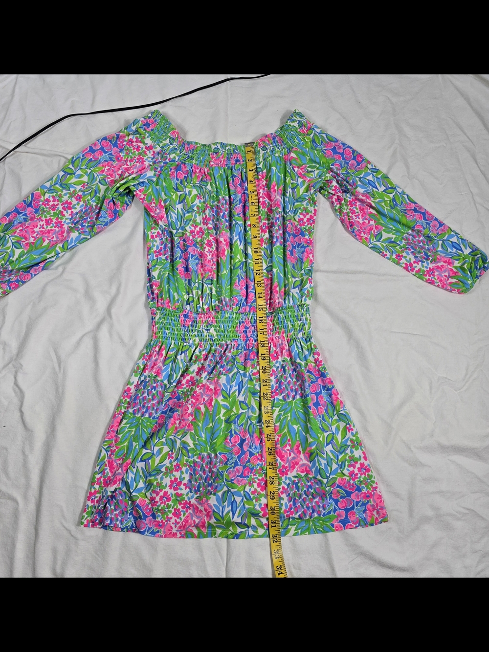 Lilly Pulitzer Off-Shoulder Floral Dress in Pink, Blue & Green - Picture 10 of 12